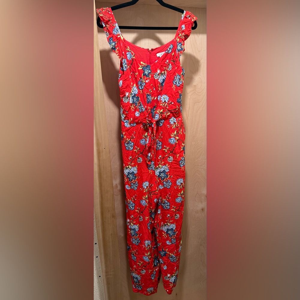 LOFT Red Floral Sleeveless Jumpsuit Size 8